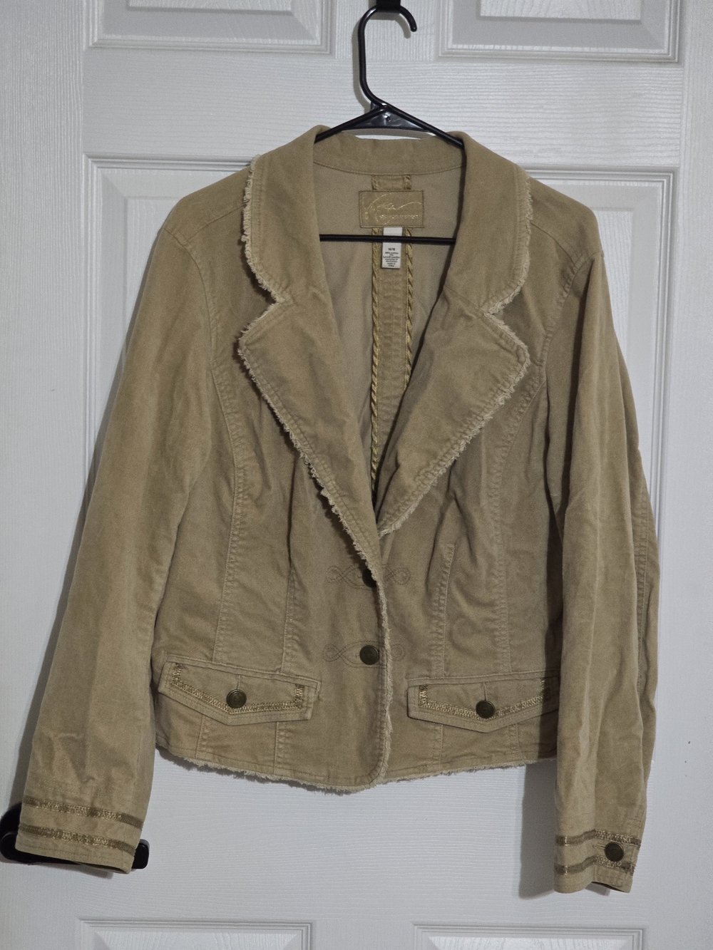 Venezia Tan Frayed Trim Blazer Jacket